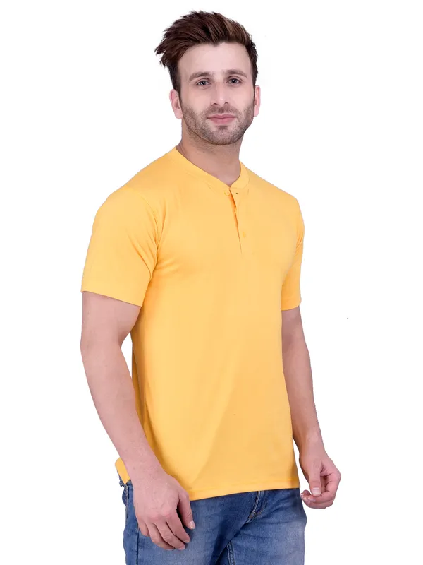 Yellow_Plain_Henley_Neck_Half_Sleeves_T-Shirt_For_Men