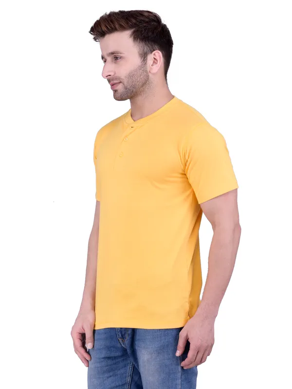 Yellow_Plain_Henley_Neck_Half_Sleeves_T-Shirt_For_Men