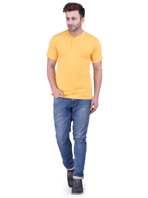 Yellow_Plain_Henley_Neck_Half_Sleeves_T-Shirt_For_Men
