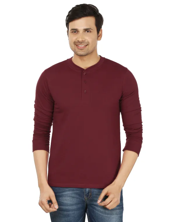 Maroon_Plain_Henley_Neck_Full_Sleeves_T-Shirt_For_Men