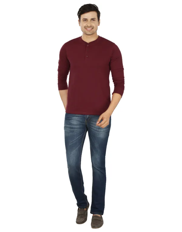 Maroon_Plain_Henley_Neck_Full_Sleeves_T-Shirt_For_Men
