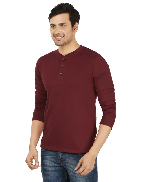 Maroon_Plain_Henley_Neck_Full_Sleeves_T-Shirt_For_Men