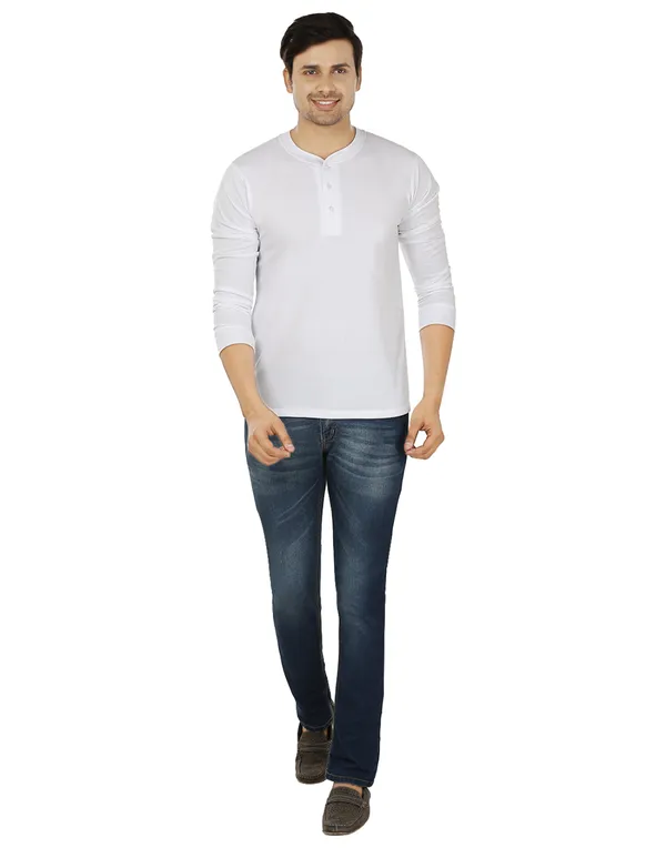 White_Plain_Henley_Neck_Full_Sleeves_T-Shirt_For_Men