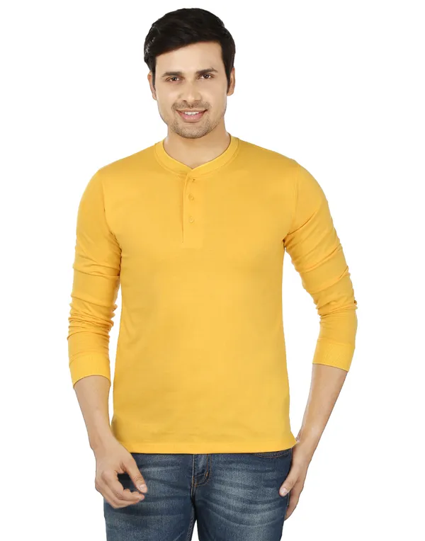 Yellow_Plain_Henley_Neck_Full_Sleeves_T-Shirt_For_Men