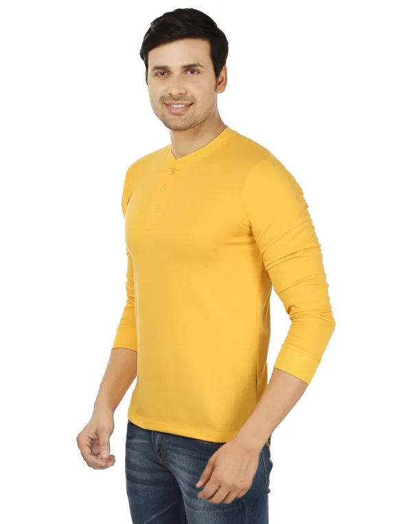 Yellow_Plain_Henley_Neck_Full_Sleeves_T-Shirt_For_Men