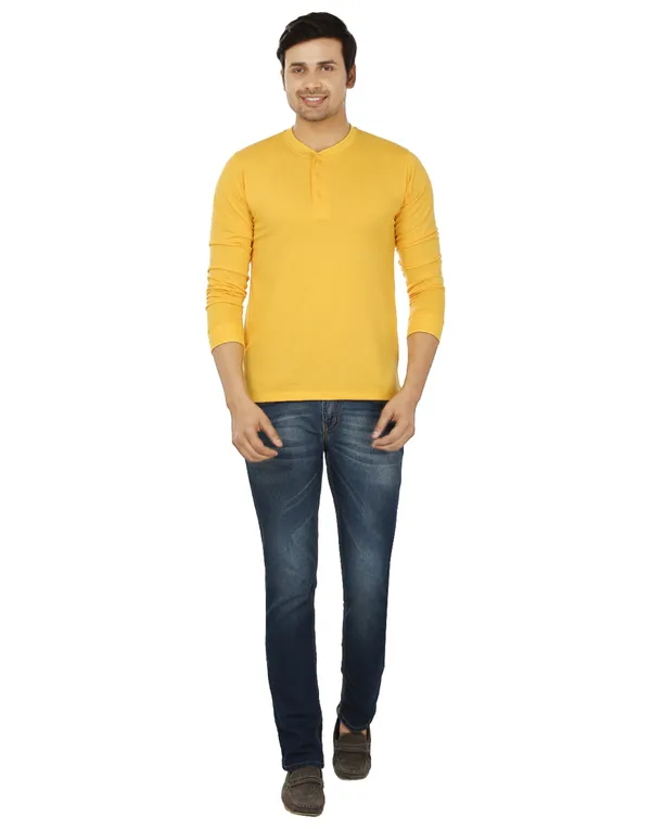 Yellow_Plain_Henley_Neck_Full_Sleeves_T-Shirt_For_Men