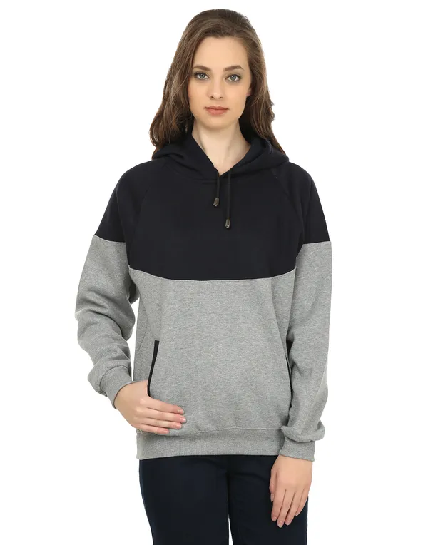 Navy_Blue_&_Grey_Stylish_Non-Zipper_Designer_Hooded_Sweatshirt_For_Women