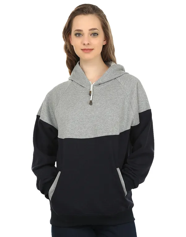 Grey_&_Navy_Blue_Stylish_Non-Zipper_Designer_Hooded_Sweatshirt_For_Women