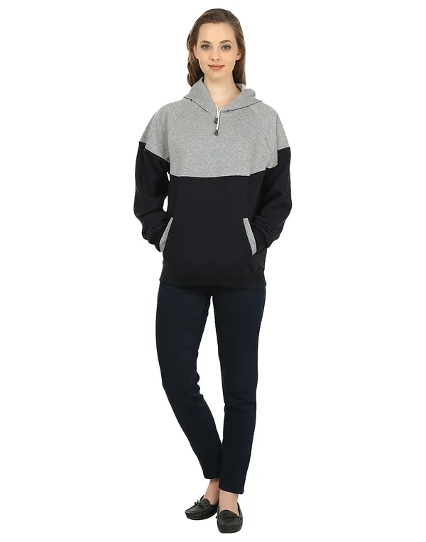 Grey_&_Navy_Blue_Stylish_Non-Zipper_Designer_Hooded_Sweatshirt_For_Women