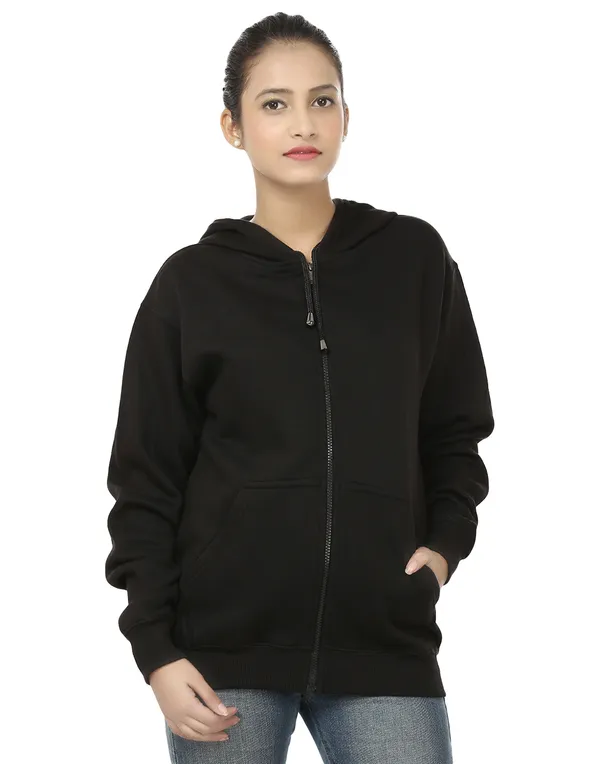 Black_Stylish_Plain_Zipper_Hooded_Sweatshirt_For_Women