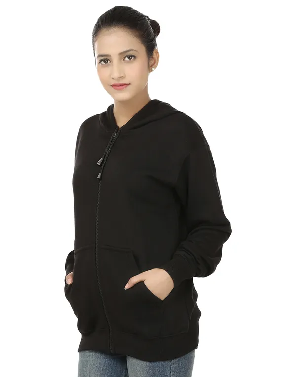 Black_Stylish_Plain_Zipper_Hooded_Sweatshirt_For_Women