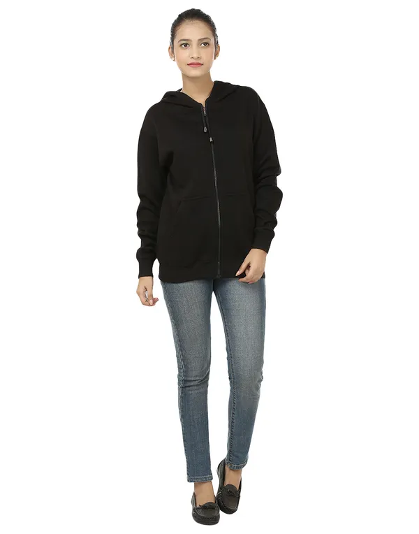 Black_Stylish_Plain_Zipper_Hooded_Sweatshirt_For_Women