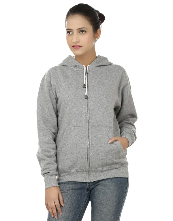 Grey_Stylish_Plain_Zipper_Hooded_Sweatshirt_For_Women