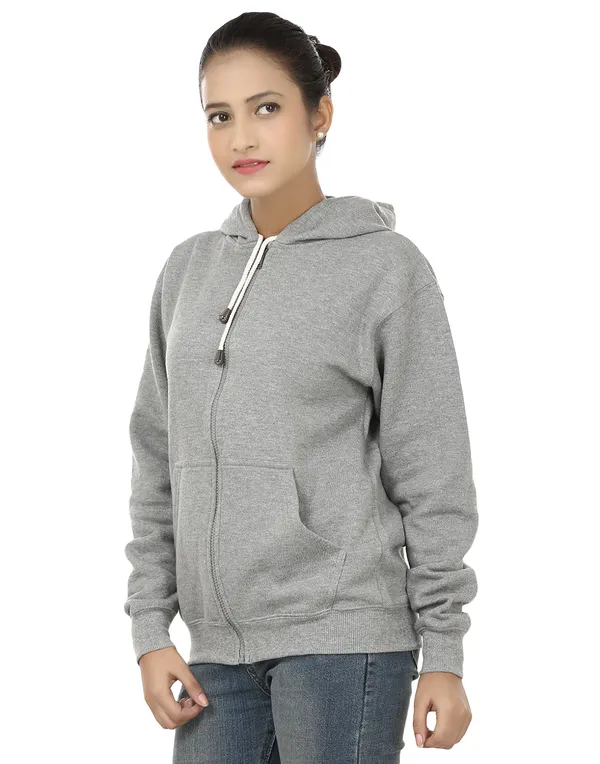 Grey_Stylish_Plain_Zipper_Hooded_Sweatshirt_For_Women