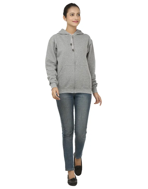 Grey_Stylish_Plain_Zipper_Hooded_Sweatshirt_For_Women