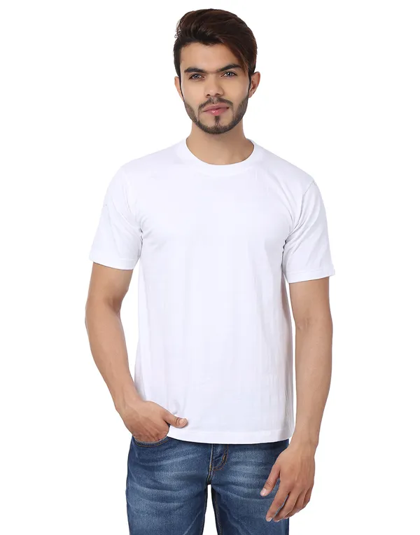 White_Plain_Round_Neck_T-Shirt_For_Men