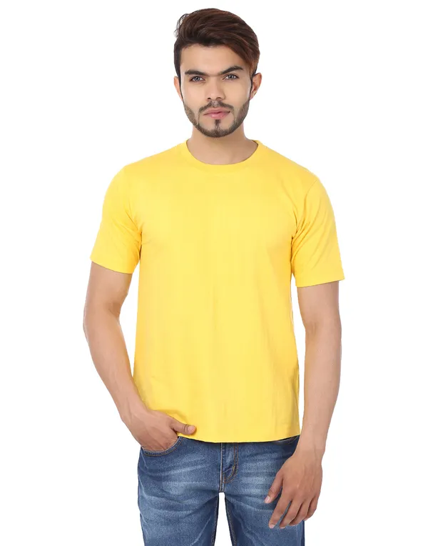 Yellow_Plain_Round_Neck_T-Shirt_For_Men
