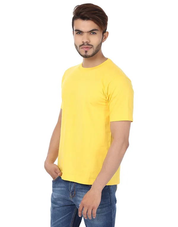 Yellow_Plain_Round_Neck_T-Shirt_For_Men