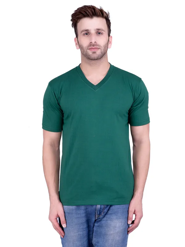Bottle_Green_Plain_V-Neck_T-Shirt_For_Men