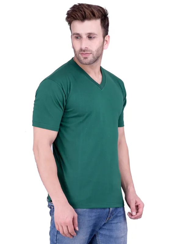 Bottle_Green_Plain_V-Neck_T-Shirt_For_Men