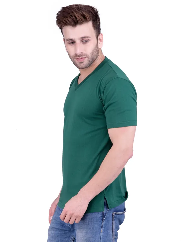 Bottle_Green_Plain_V-Neck_T-Shirt_For_Men