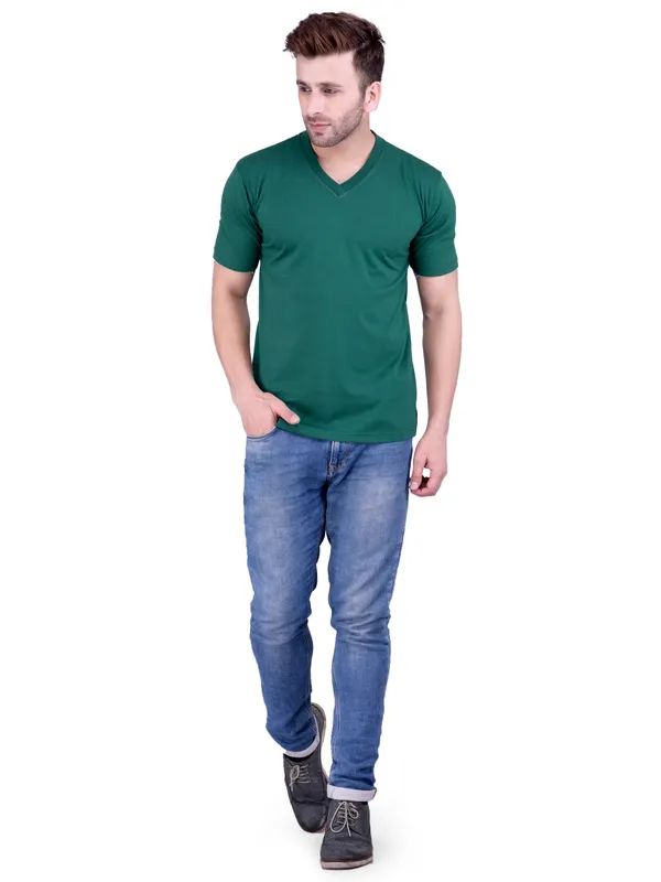 Bottle_Green_Plain_V-Neck_T-Shirt_For_Men
