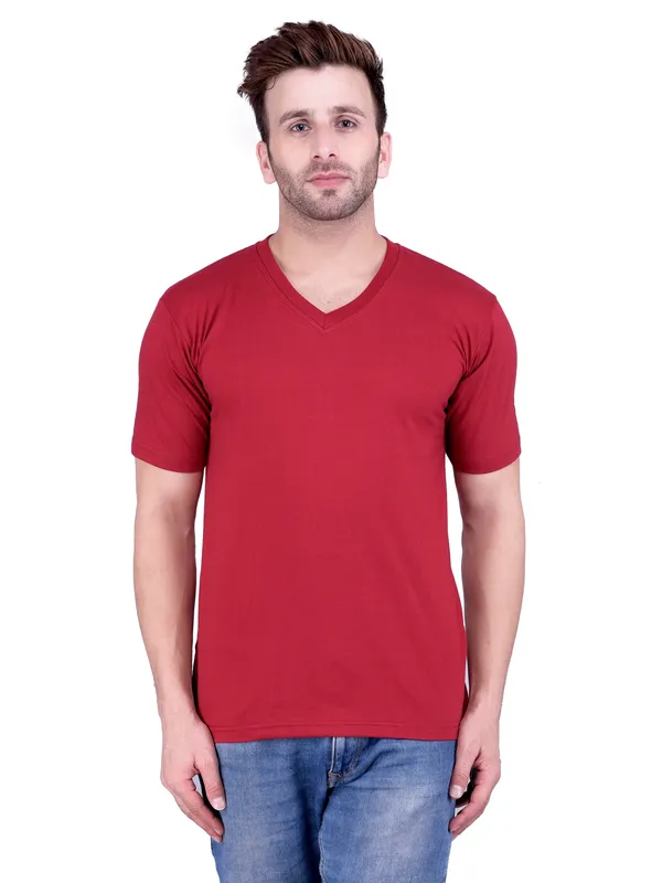 Maroon_Plain_V-Neck_T-Shirt_For_Men