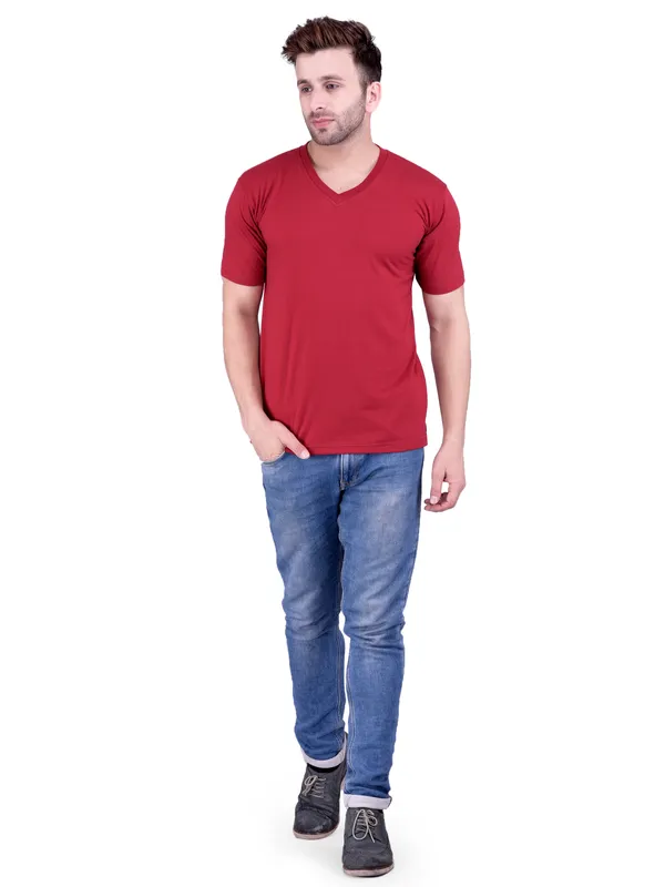 Maroon_Plain_V-Neck_T-Shirt_For_Men