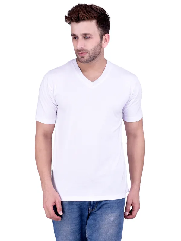 White_Plain_V-Neck_T-Shirt_For_Men