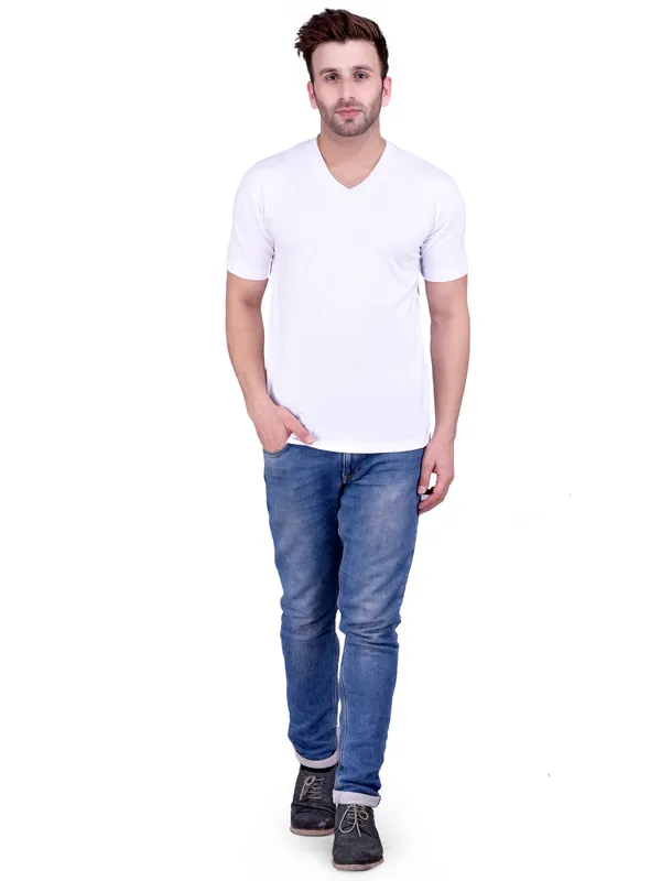 White_Plain_V-Neck_T-Shirt_For_Men