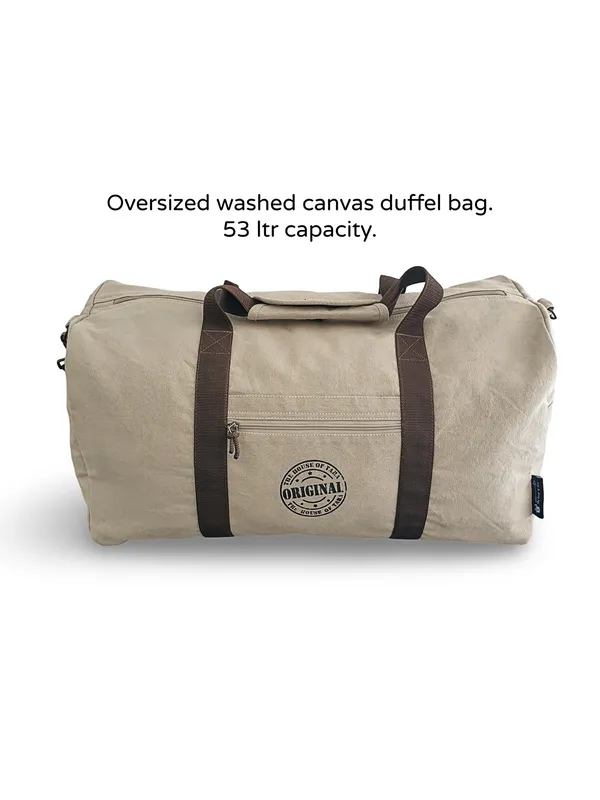 Beige_Unisex_Oversized_Travel_Duffle_/_Gym_Bag_|_Canvas_Zipper_with_Removable_Strap