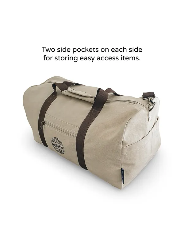 Beige_Unisex_Oversized_Travel_Duffle_/_Gym_Bag_|_Canvas_Zipper_with_Removable_Strap