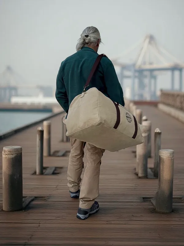 Beige_Unisex_Oversized_Travel_Duffle_/_Gym_Bag_|_Canvas_Zipper_with_Removable_Strap