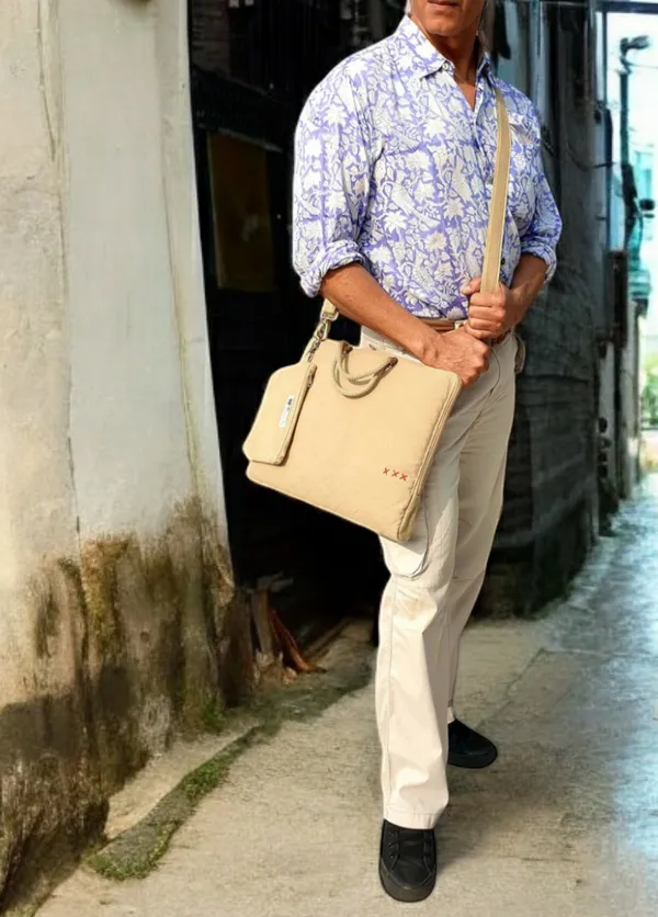 Beige_Unisex_Laptop_Sling_Bag_|_Canvas_Zipper_With_Removable_Strap