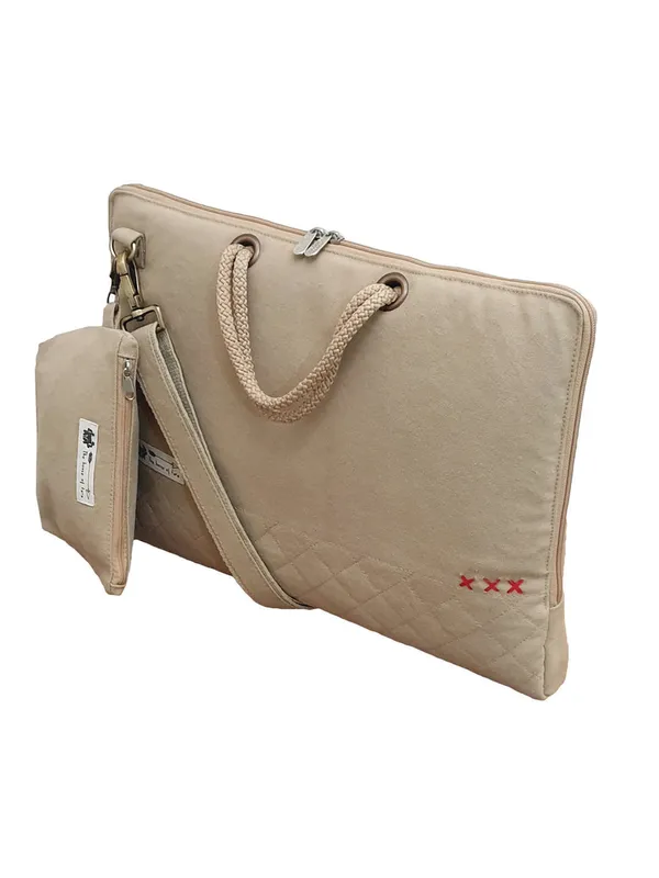 Beige_Unisex_Laptop_Sling_Bag_|_Canvas_Zipper_With_Removable_Strap
