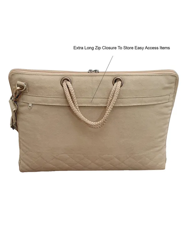 Beige_Unisex_Laptop_Sling_Bag_|_Canvas_Zipper_With_Removable_Strap