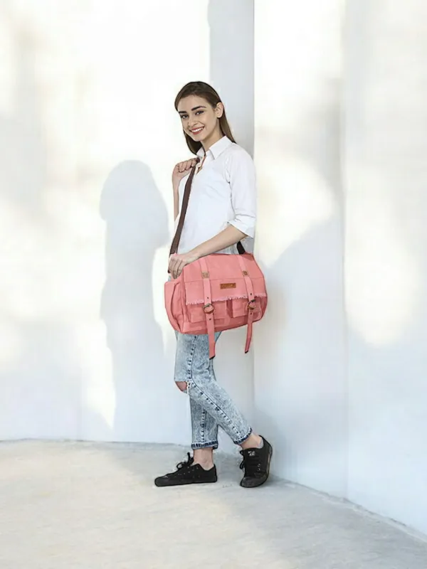 Pink_Unisex_Laptop_Messenger_Bag_|_Canvas_Zipper_With_Shoulder_Strap