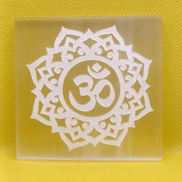 White_Square_Selenite_Plate_Engraved_Om_Symbol_Used_For_Charging_Crystal_Cleansing_Re-Energy_Work_3_To_4"-_(Om-Square)