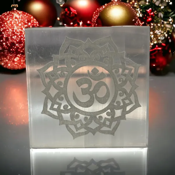 White_Square_Selenite_Plate_Engraved_Om_Symbol_Used_For_Charging_Crystal_Cleansing_Re-Energy_Work_3_To_4"-_(Om-Square)