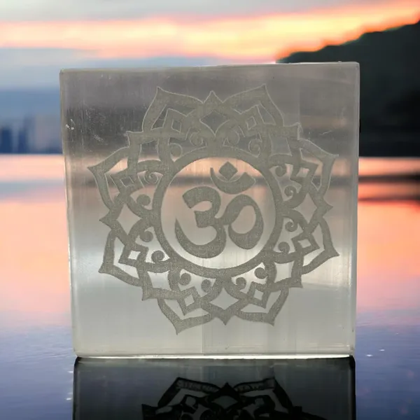 White_Square_Selenite_Plate_Engraved_Om_Symbol_Used_For_Charging_Crystal_Cleansing_Re-Energy_Work_3_To_4"-_(Om-Square)