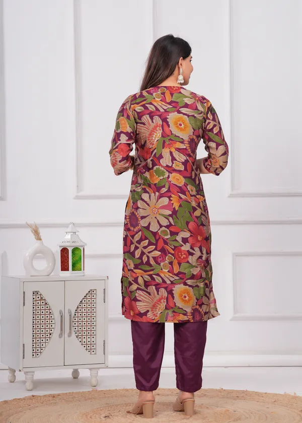 Wine_Chinon_V_Neck_3/4Th_Sleeves_Digital_Printed_Straight_Kurta,_Pant_Set_With_Dupatta_new