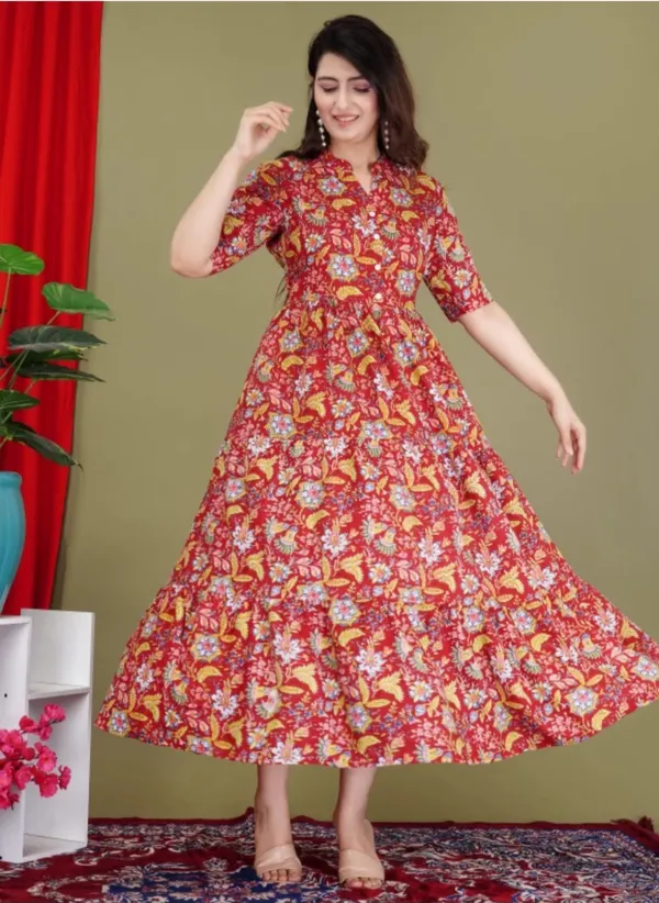 Women_Red_Floral_Gown_Dress