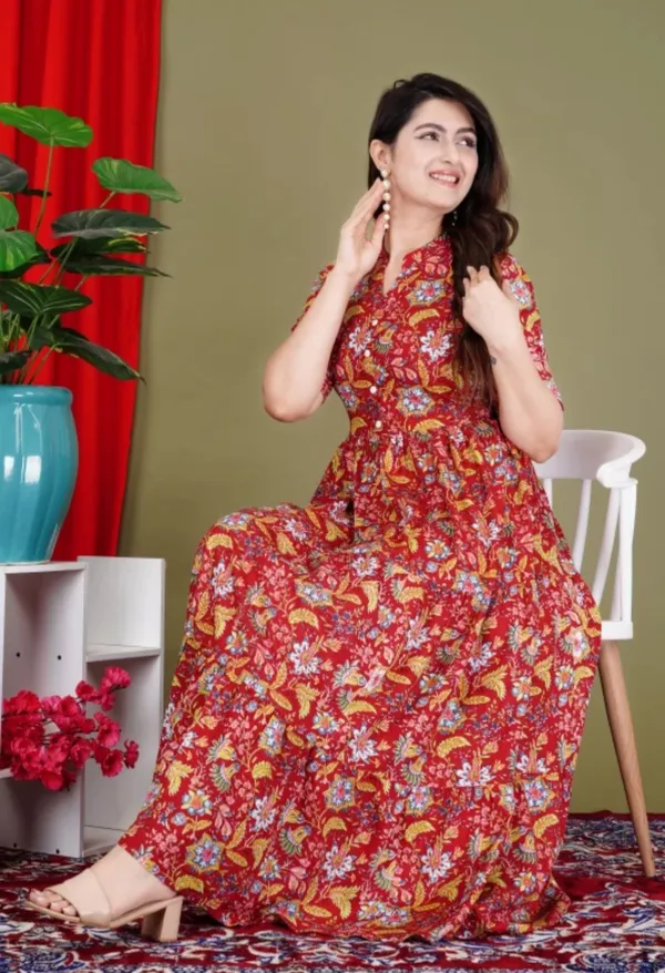 Women_Red_Floral_Gown_Dress