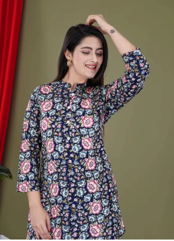 Multicolor_Rayon_Mandarin_Collar_3/4Th_Sleeves_Floral_Printed_Top_&_Pant_Co-Ord_Set