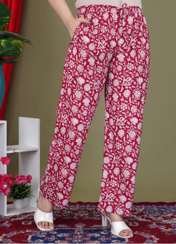 Red_Rayon_Round_Collar_3/4Th_Sleeves_Floral_Printed_Top_&_Pant_Co-Ord_Set