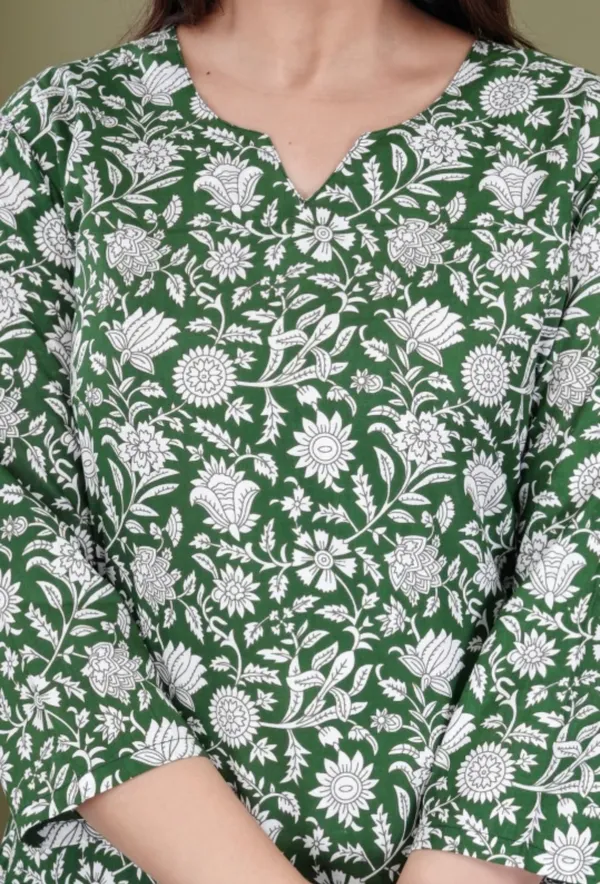 Green_Rayon_Round_Collar_3/4Th_Sleeves_Floral_Printed_Top_&_Pant_Co-Ord_Set