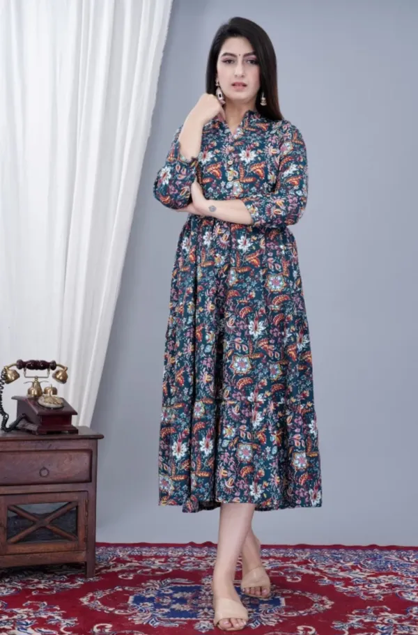 Women_Dark_Green_Floral_Gown_Dress