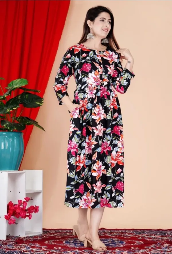 Women_Floral_Printed_Black_Western_Dress