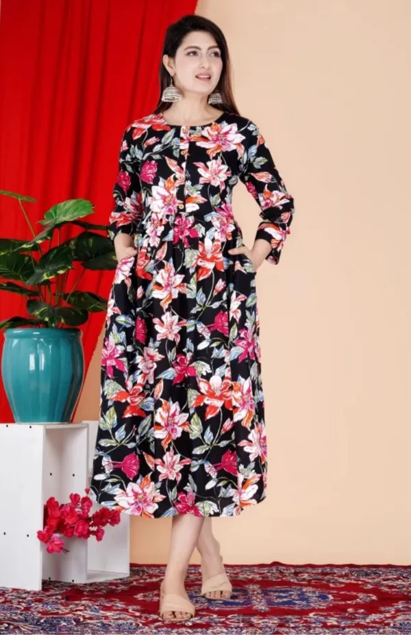 Women_Floral_Printed_Black_Western_Dress