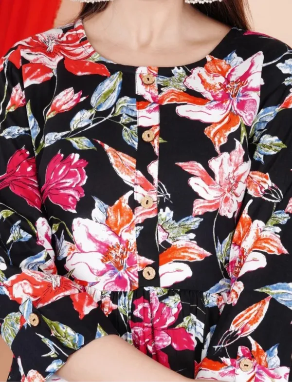 Women_Floral_Printed_Black_Western_Dress